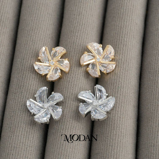 (15mm) Wedding Flower Zirconia Stud Earrings Anting Tusuk Bunga Pernikahan Hypoallergenic Gold Plated