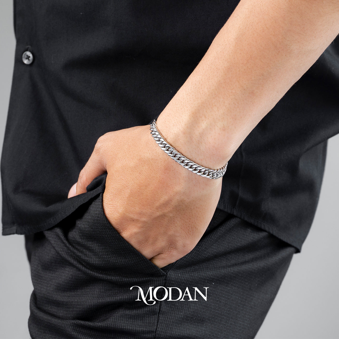 (21.5cm) Titanium Antique Miami Cuban Chain Men’s Bracelet Gelang Rantai Pria Hypoallergenic Stainless Steel