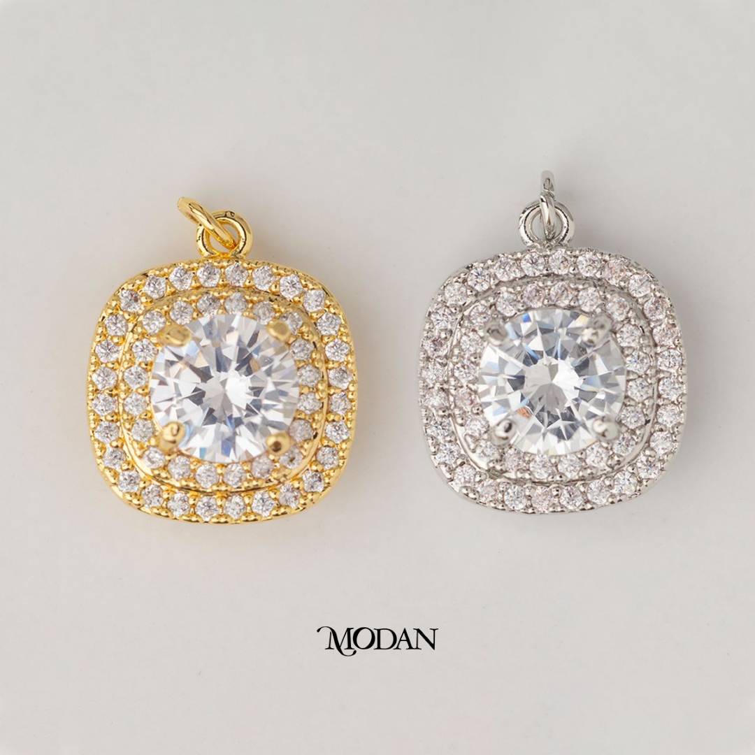Cushion Zirconia Bridal DIY Charm Liontin Pesta Elegant Hypoallergenic Gold Filled