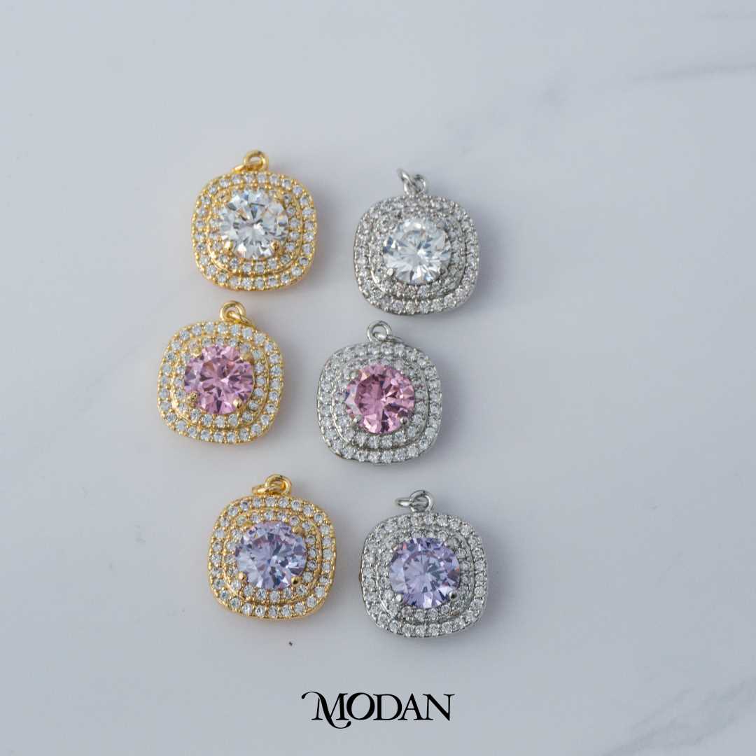 Cushion Zirconia Bridal DIY Charm Liontin Pesta Elegant Hypoallergenic Gold Filled