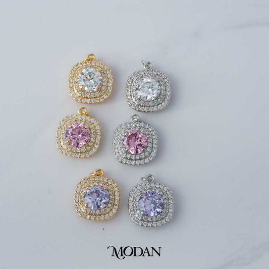Cushion Zirconia Bridal DIY Charm Liontin Pesta Elegant Hypoallergenic Gold Filled