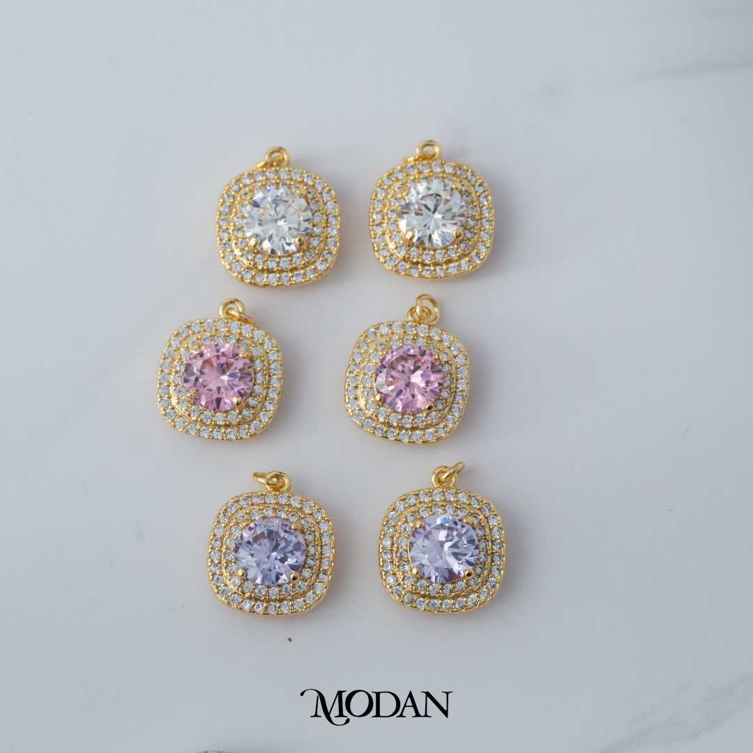 Cushion Zirconia Bridal DIY Charm Liontin Pesta Elegant Hypoallergenic Gold Filled