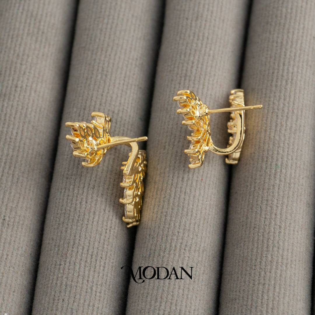 Cluster Leaf Marquise Zirconia Earcuff Anting Earcuff Tusuk Daun Pesta Hypoallergenic Gold Plated