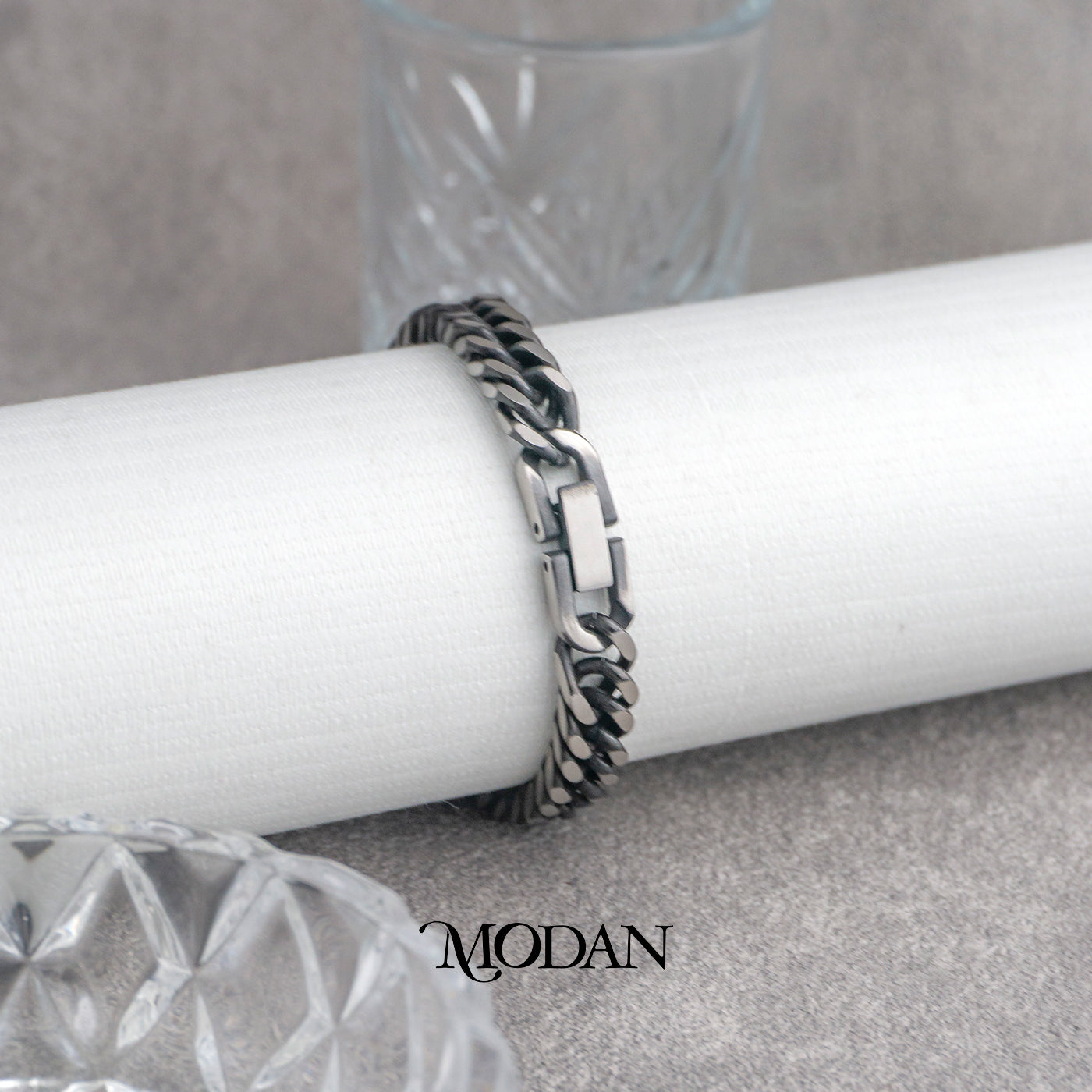 (21cm) (8mm) Titanium Antique Statement Miami Cuban Chain Men’s Bracelet Gelang Rantai Pria Hypoallergenic Stainless Steel