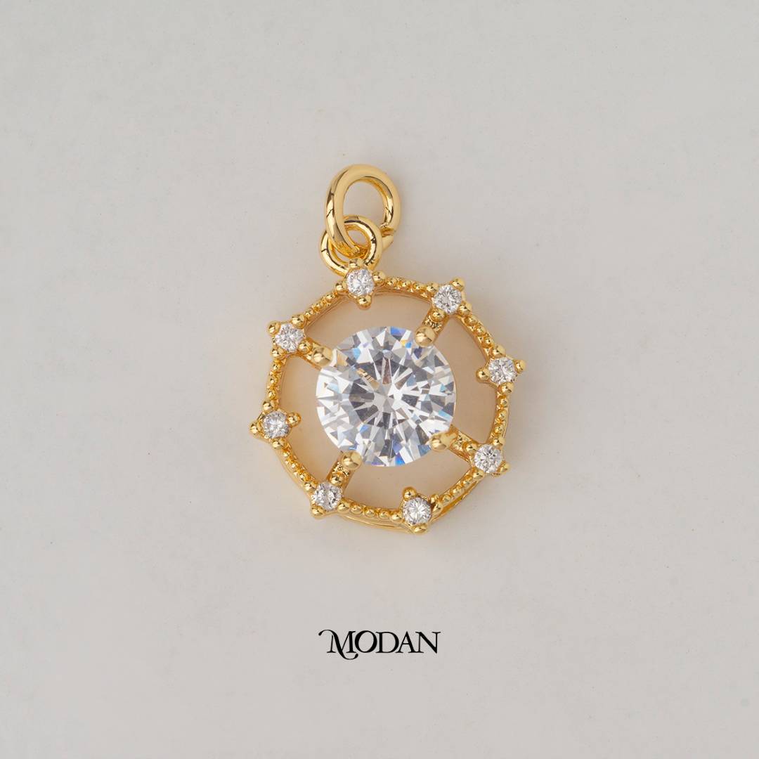 Bridal Round Geometric DIY Charm Liontin Bulat Pesta Hypoallergenic Gold Plated