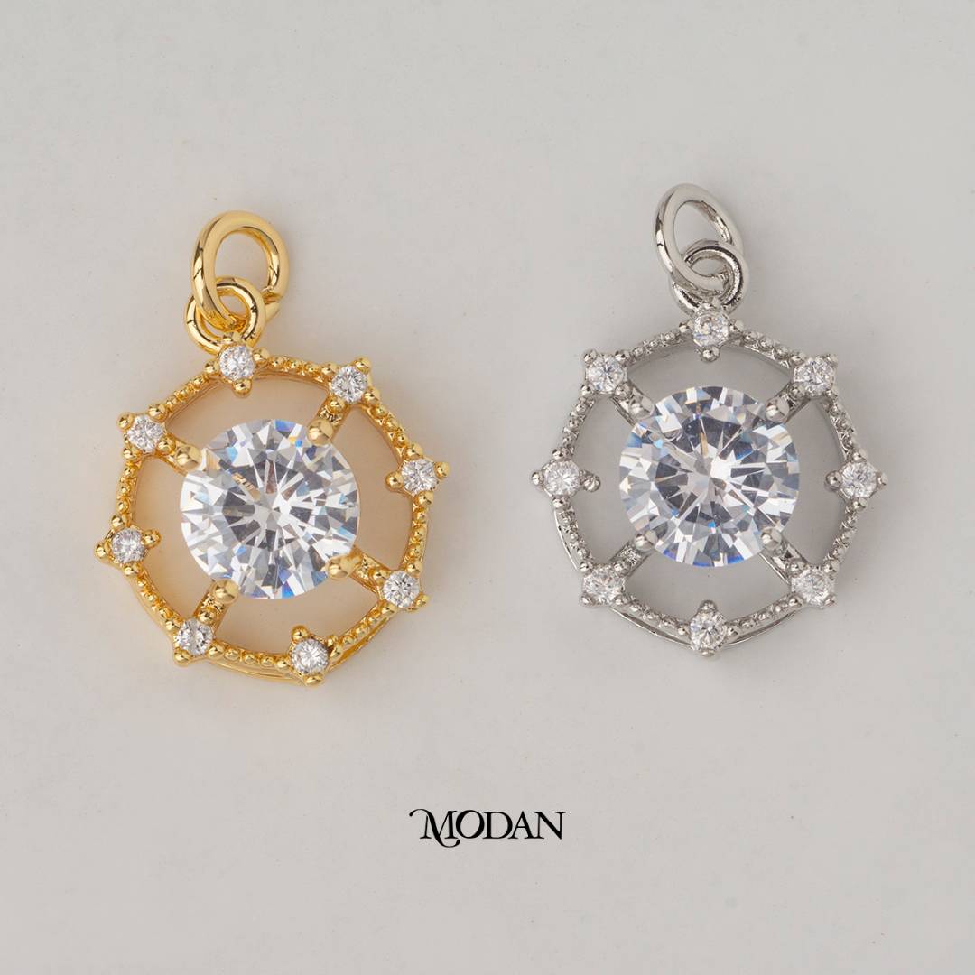 Bridal Round Geometric DIY Charm Liontin Bulat Pesta Hypoallergenic Gold Plated