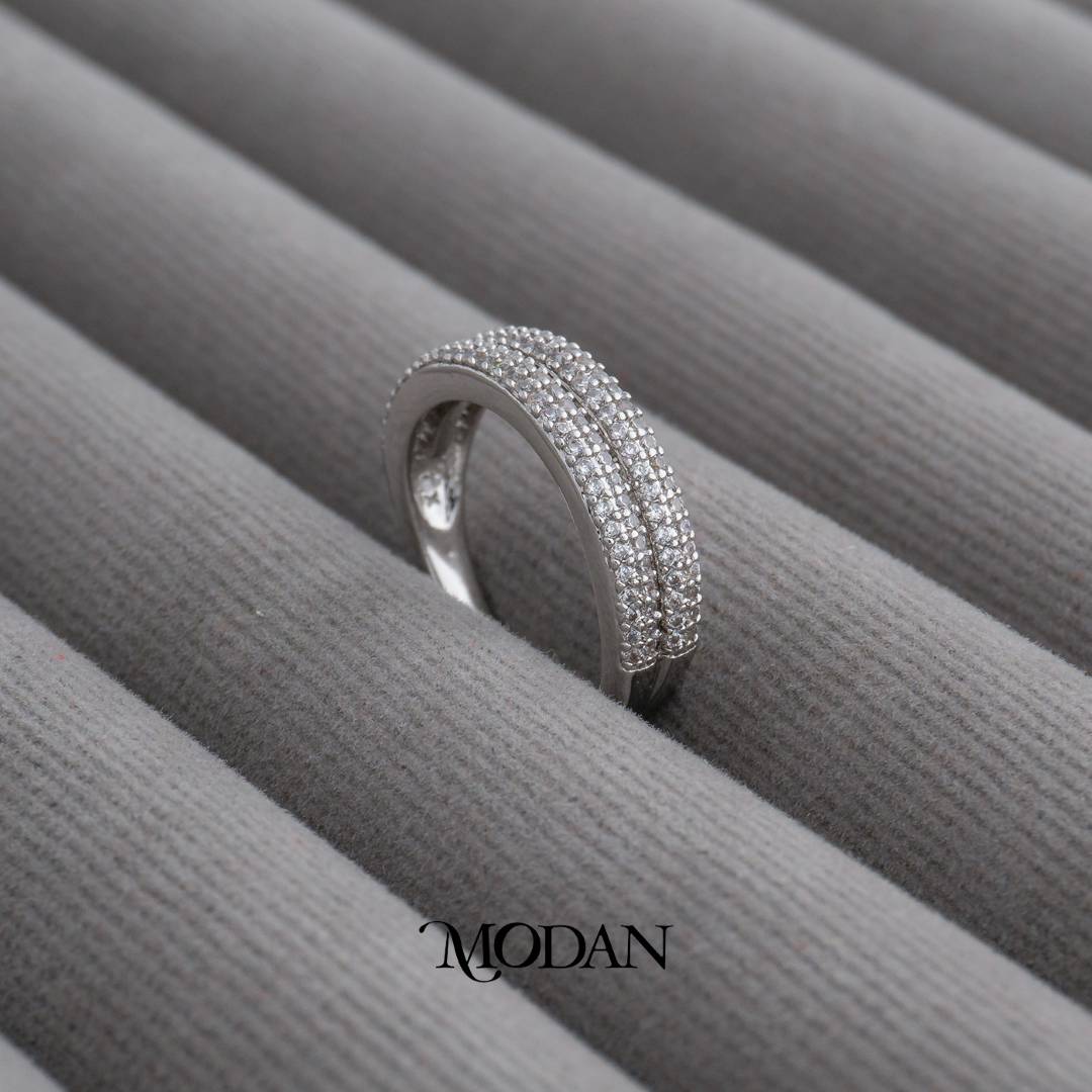Stunning Double Row Micro Pave Band Ring Cincin Band Dua Baris Hypoallergenic Gold Plated