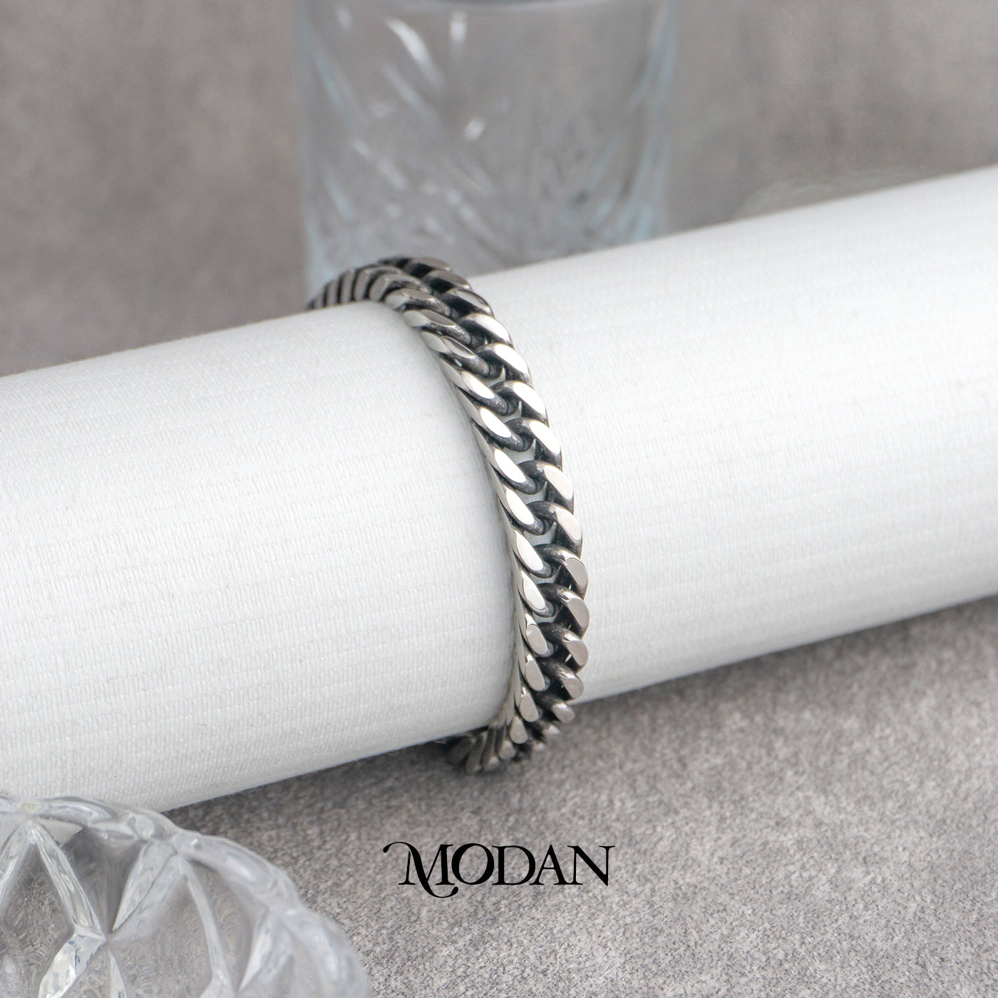 (21cm) Titanium Antique Statement Miami Cuban Chain Men’s Bracelet Gelang Rantai Pria Hypoallergenic Stainless Steel
