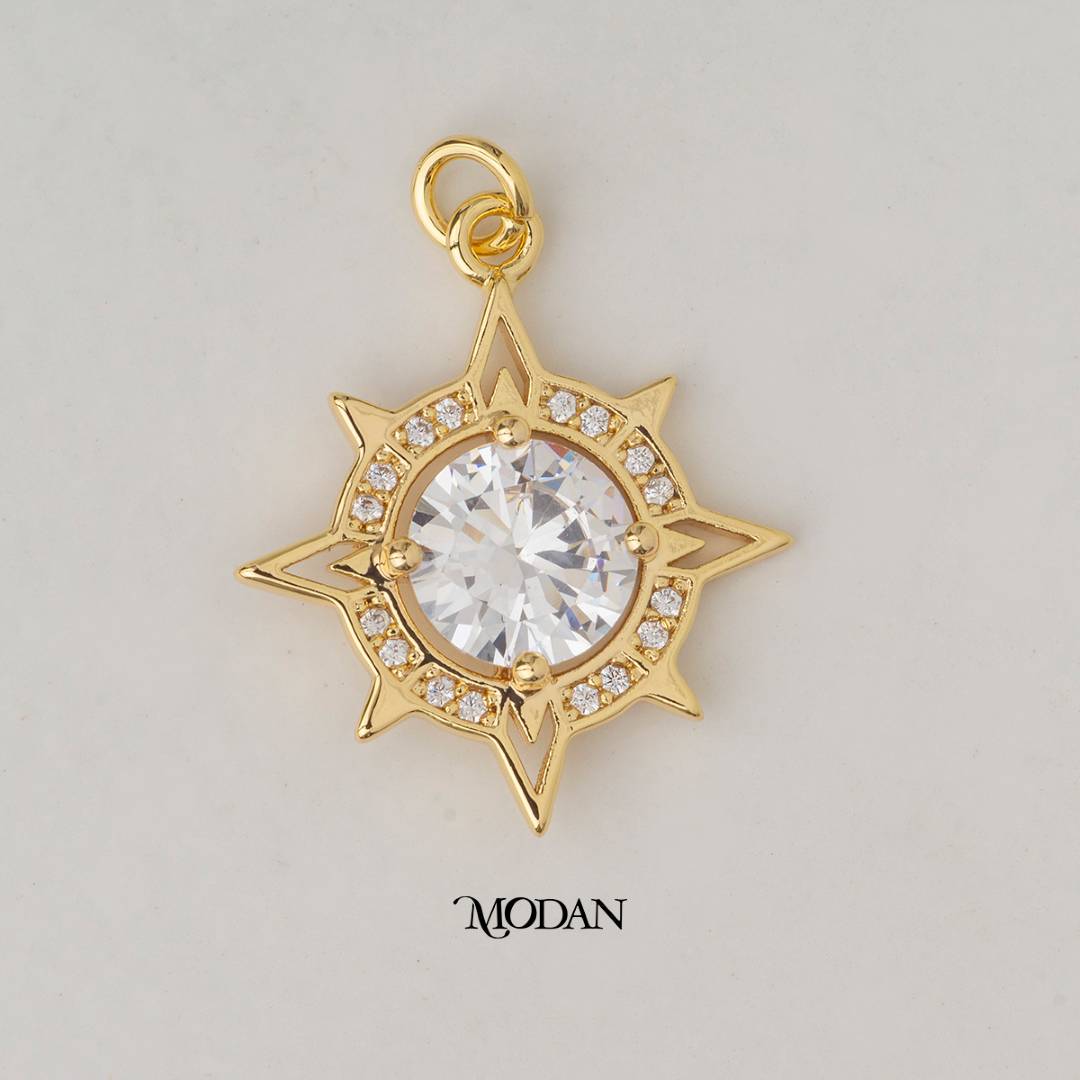 Round Cut Compass DIY Charm Liontin Kompas Hypoallergenic Gold Plated