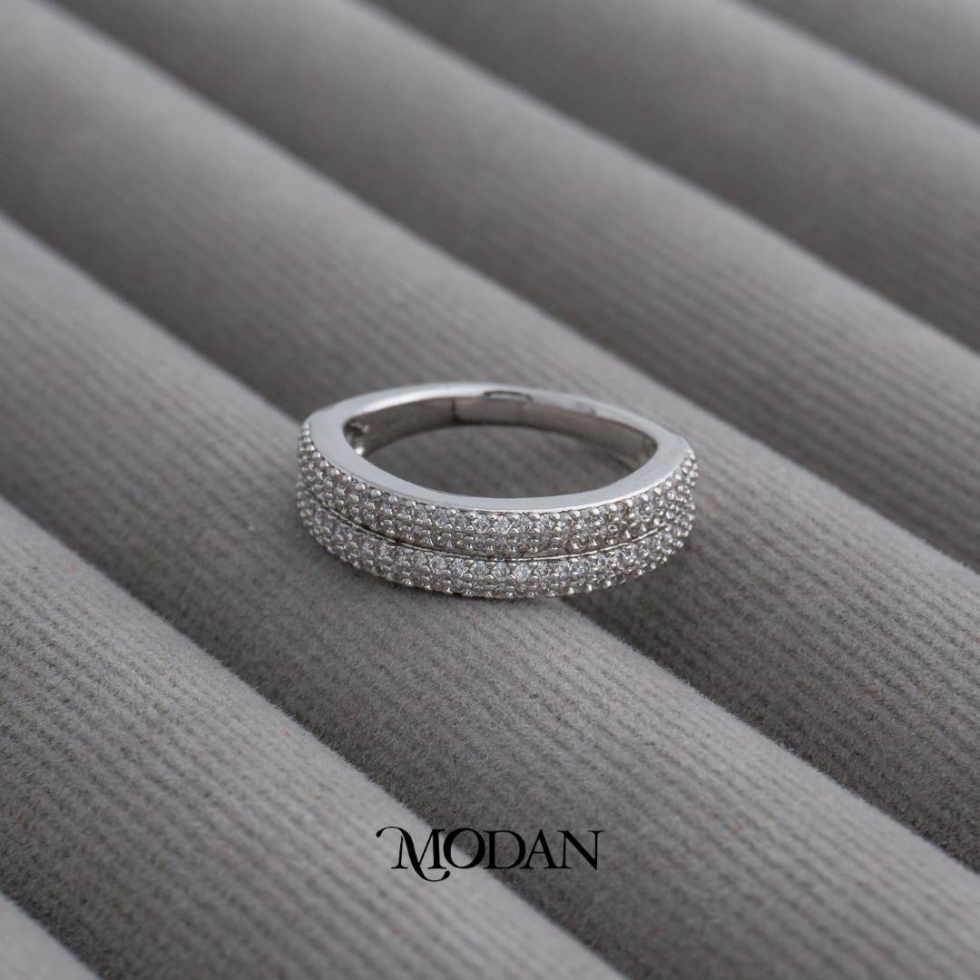 Stunning Double Row Micro Pave Band Ring Cincin Band Dua Baris Hypoallergenic Gold Plated