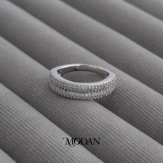 Stunning Double Row Micro Pave Band Ring Cincin Band Dua Baris Hypoallergenic Gold Plated