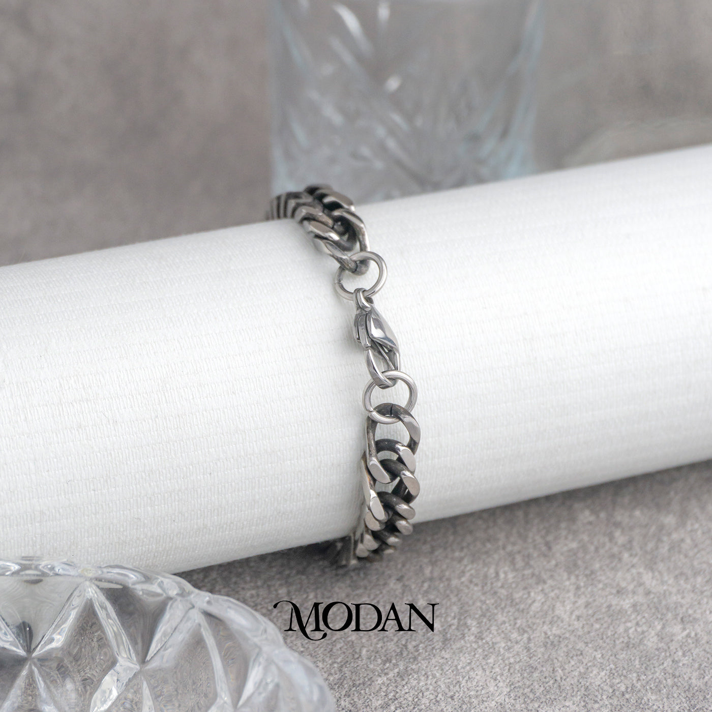 (21cm) Titanium Antique Statement Miami Cuban Chain Men’s Bracelet Gelang Rantai Pria Hypoallergenic Stainless Steel
