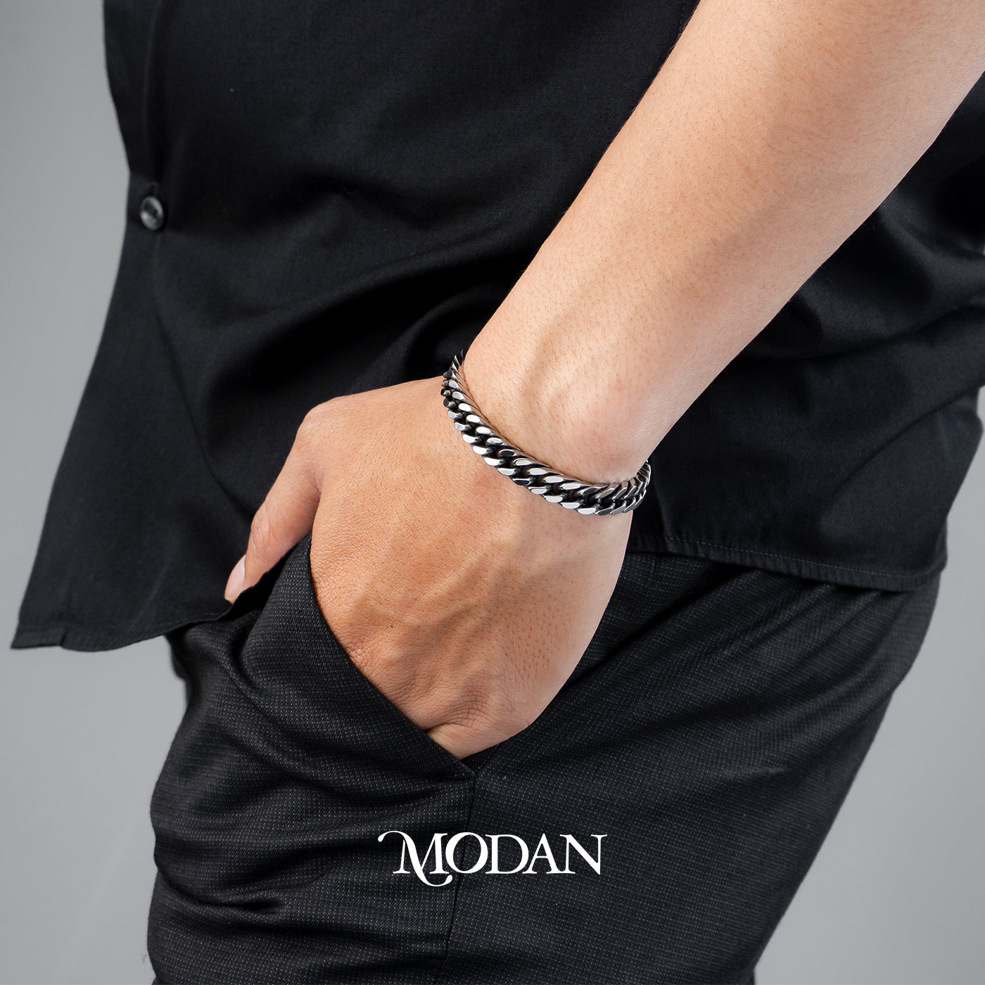 (21cm) Titanium Antique Statement Miami Cuban Chain Men’s Bracelet Gelang Rantai Pria Hypoallergenic Stainless Steel