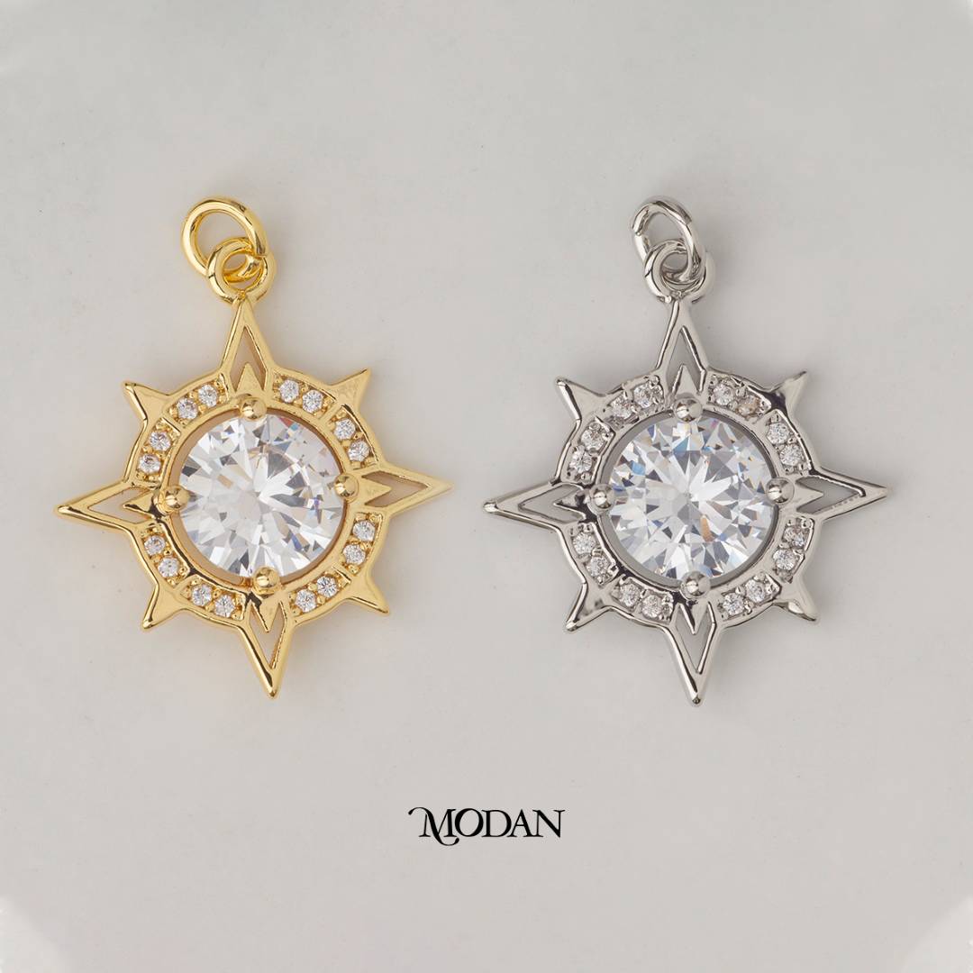Round Cut Compass DIY Charm Liontin Kompas Hypoallergenic Gold Plated