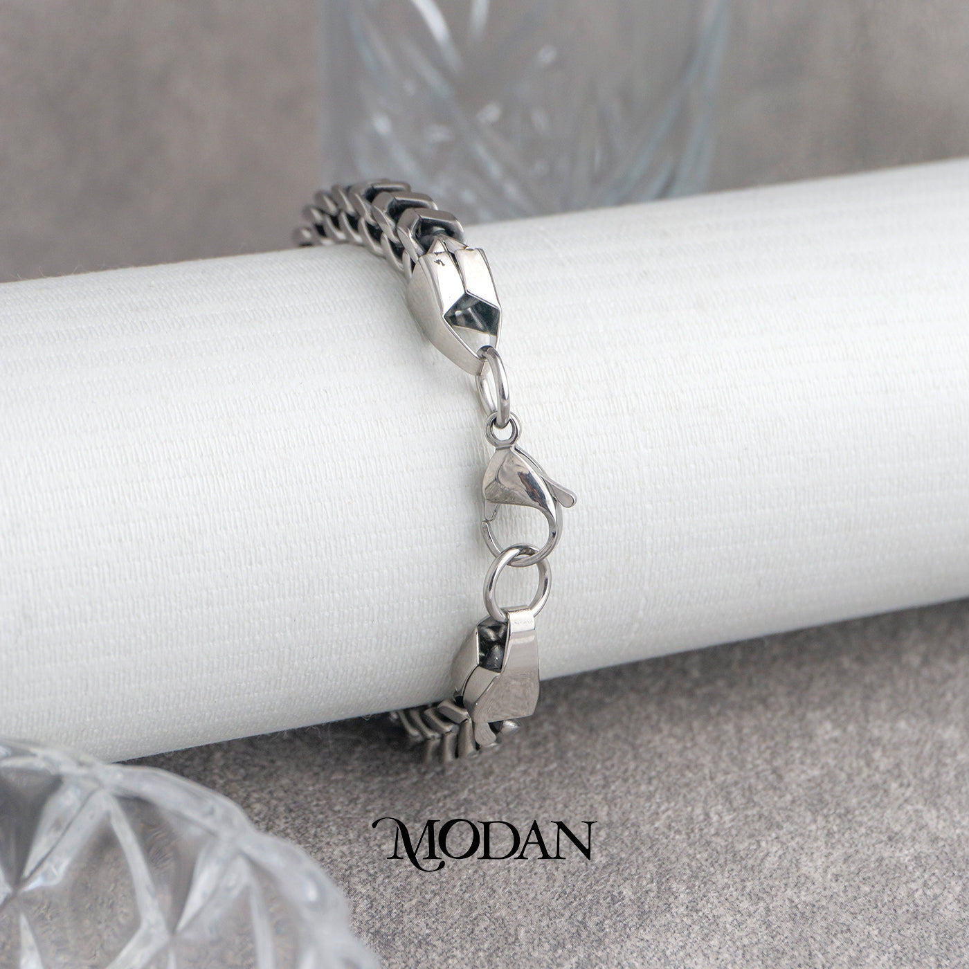 (18.5cm) Titanium Square Foxtail Chain Men’s Bracelet Gelang Rantai Pria Hypoallergenic Stainless Steel