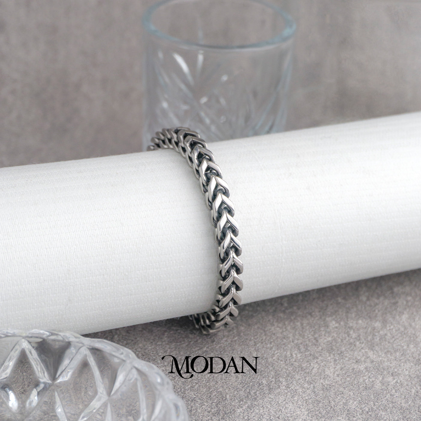 (18.5cm) Titanium Square Foxtail Chain Men’s Bracelet Gelang Rantai Pria Hypoallergenic Stainless Steel