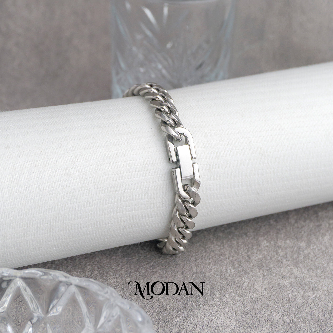 (21cm)(8mm) Titanium Miami Cuban Chain Men’s Bracelet Gelang Rantai Pria Hypoallergenic Stainless Steel