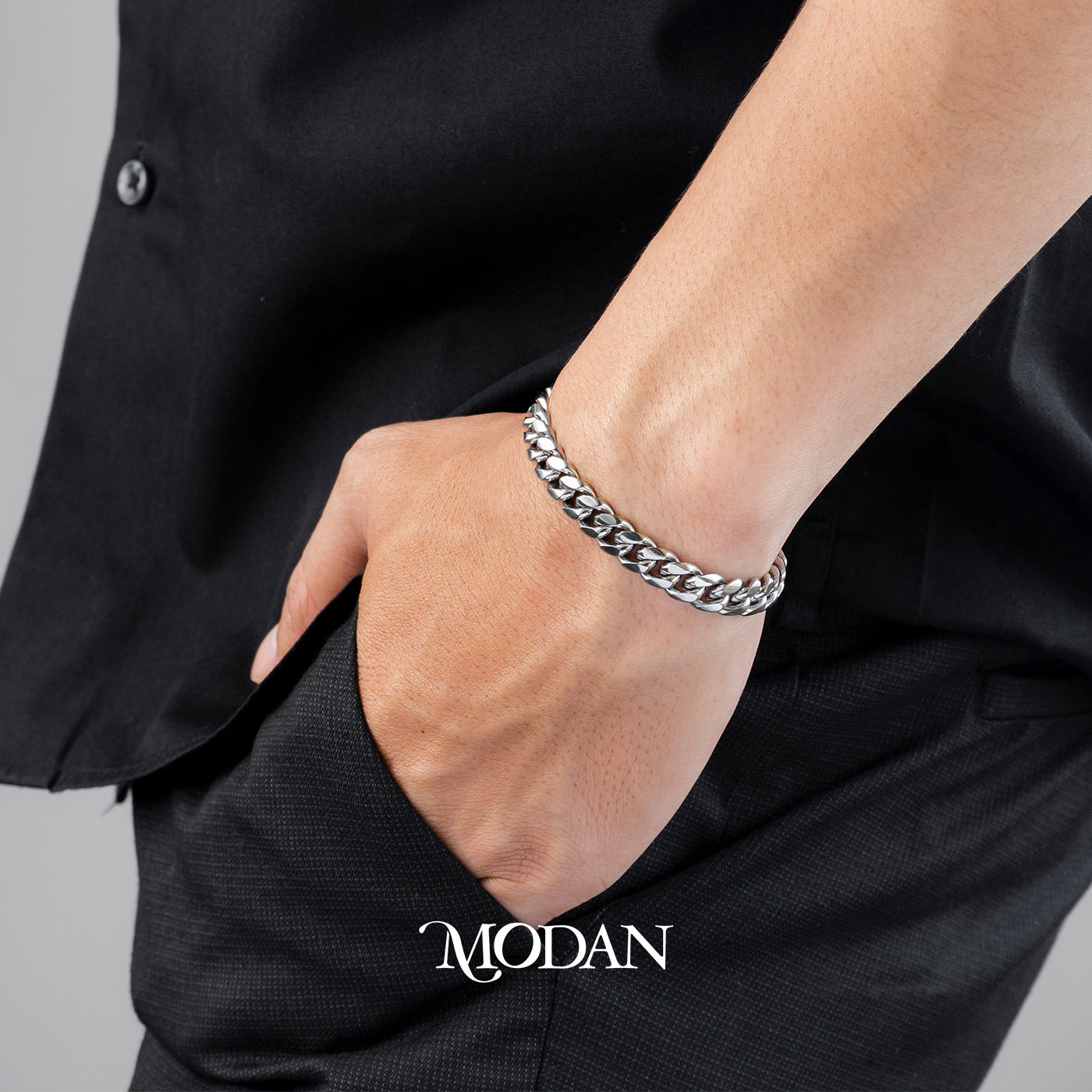 (21cm)(8mm) Titanium Miami Cuban Chain Men’s Bracelet Gelang Rantai Pria Hypoallergenic Stainless Steel