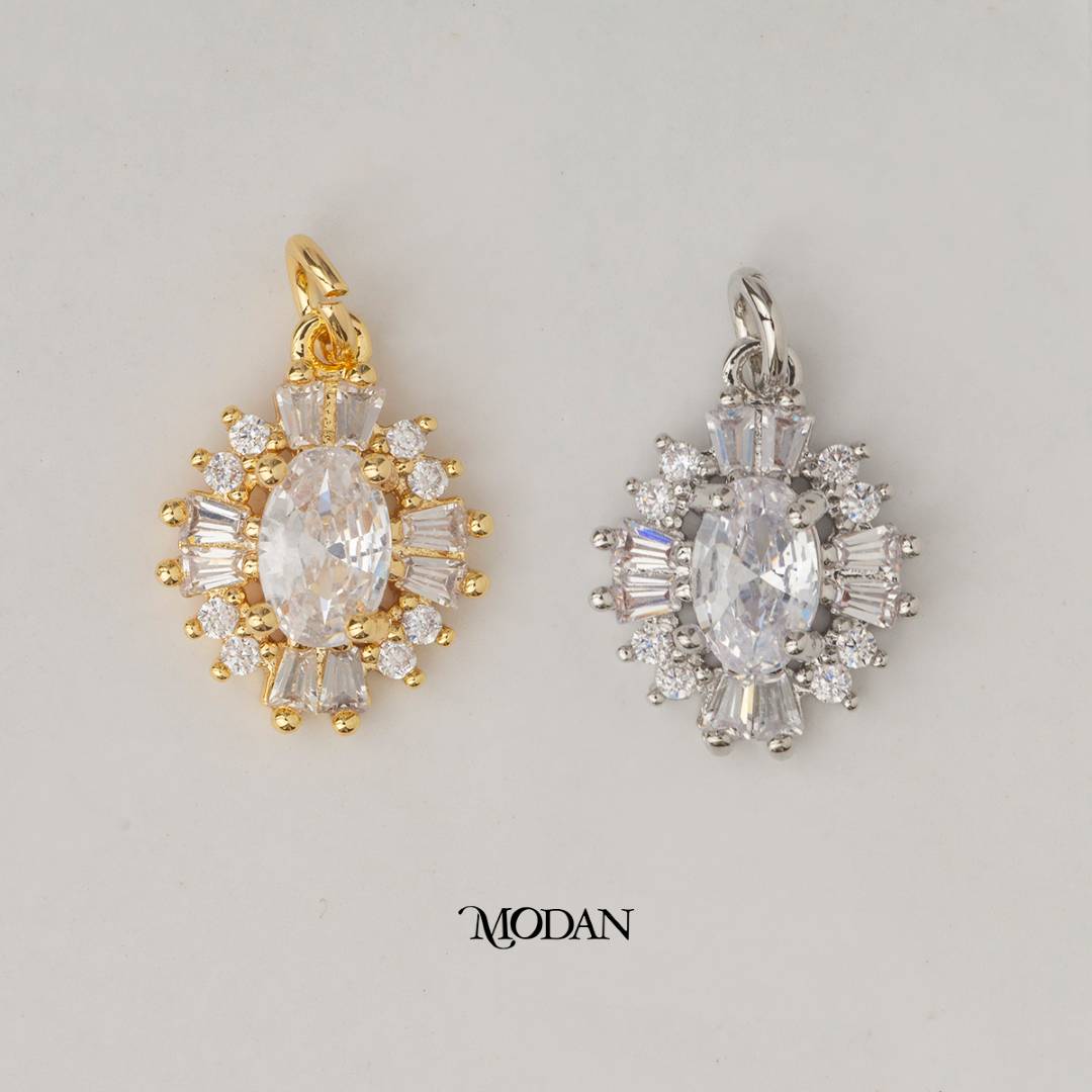 Mini Oval Baguette DIY Charm Liontin Oval Pesta Hypoallergenic Gold Plated