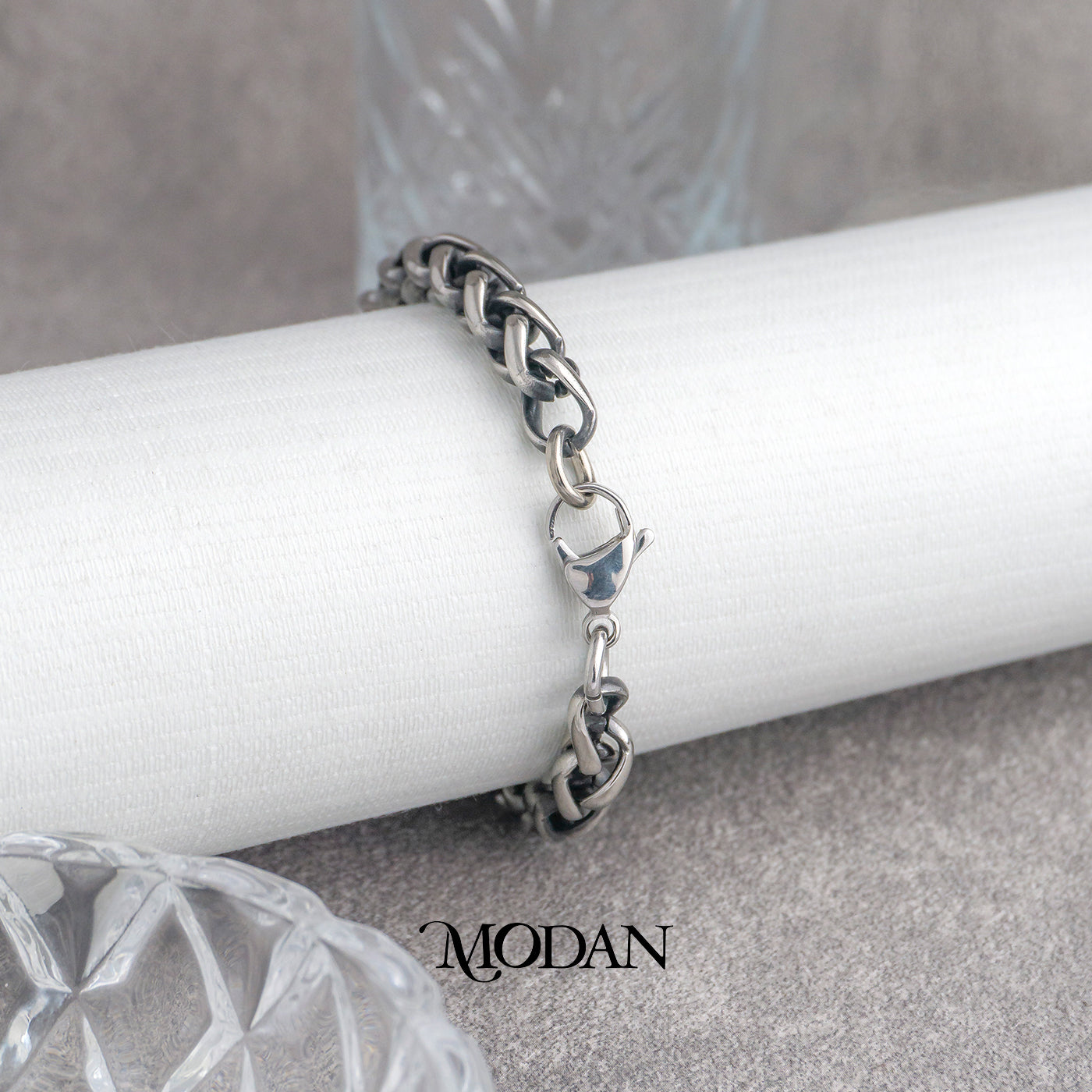 (20cm) Titanium Antique Miami Cuban Chain Men’s Bracelet Gelang Rantai Pria Hypoallergenic Stainless Steel