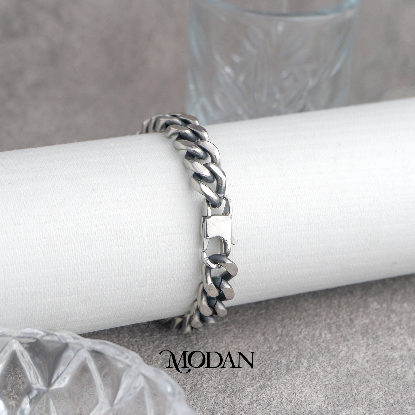 (21cm) Titanium Classic Cuban Chain Men’s Bracelet Gelang Rantai Pria Hypoallergenic Stainless Steel
