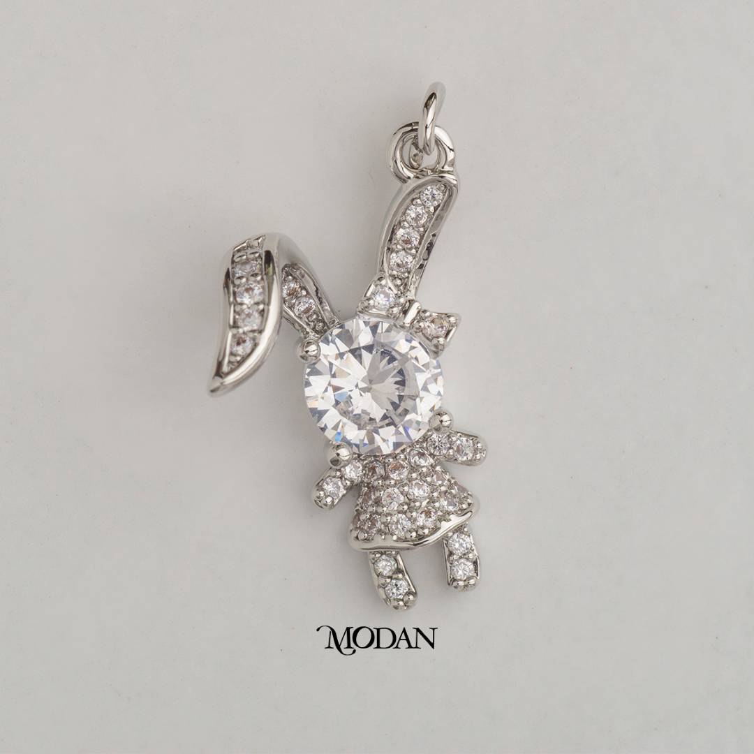 Clear Pink Round Rabbit Animal DIY Charm Liontin Kelinci Hypoallergenic Gold Plated