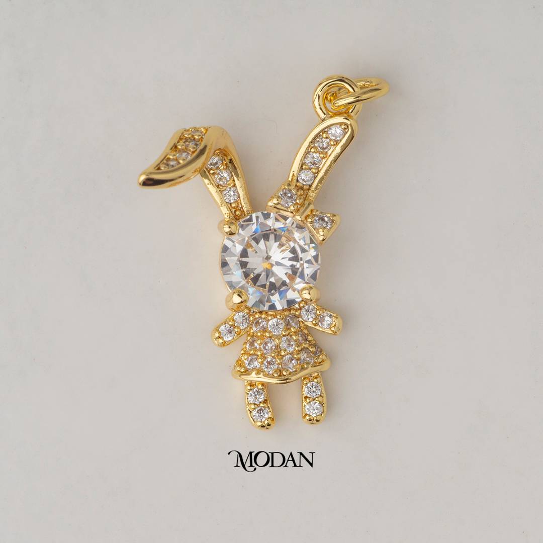 Clear Pink Round Rabbit Animal DIY Charm Liontin Kelinci Hypoallergenic Gold Plated