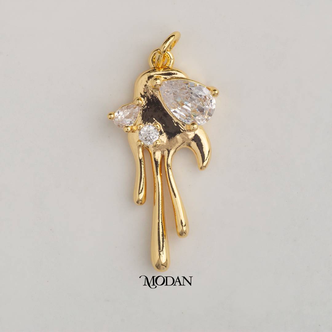 Statement Molten Dripping DIY Charm Liontin Meleleh Hypoallergenic Gold Filled