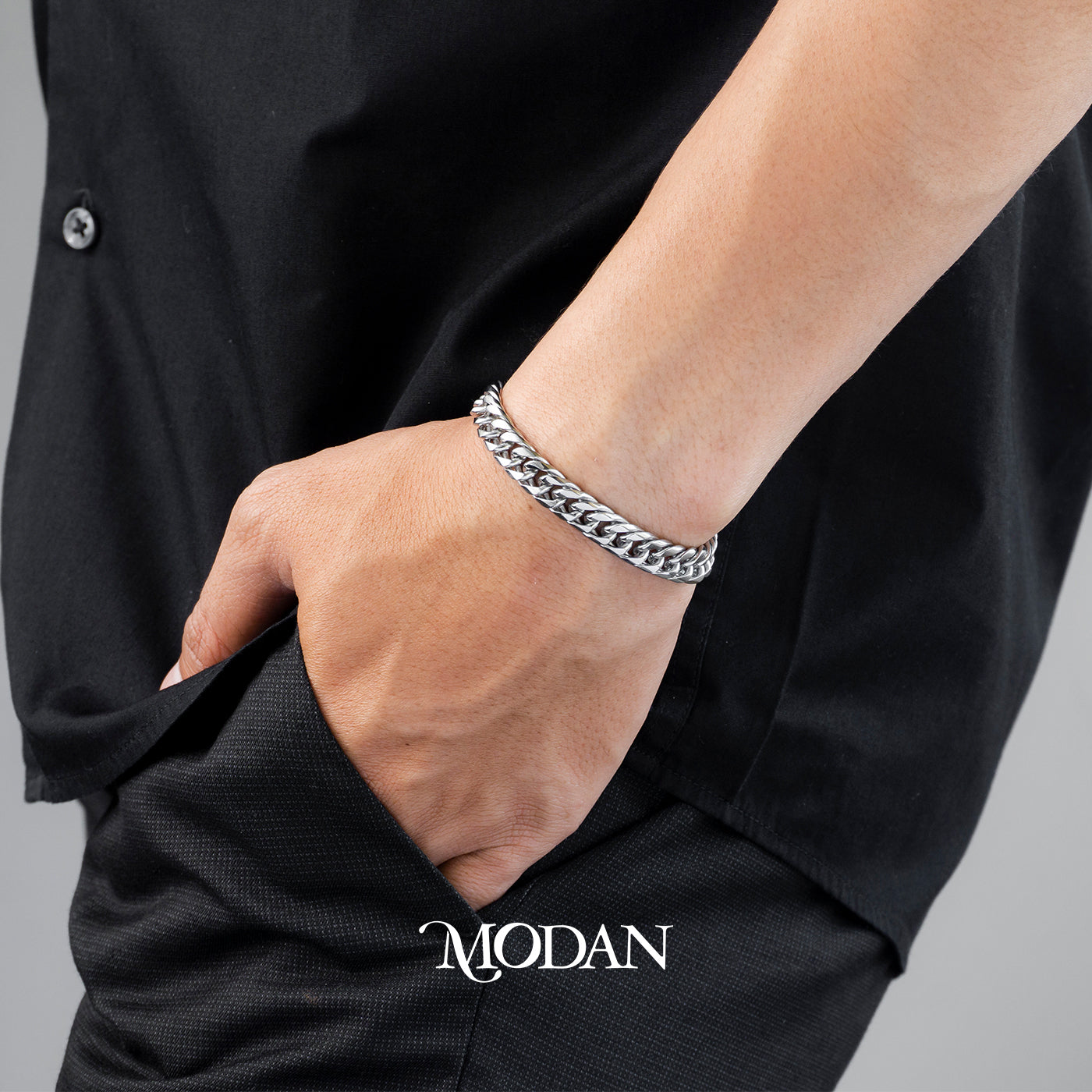 (22cm)(8mm) Titanium Miami Cuban Chain Men’s Bracelet Gelang Rantai Pria Hypoallergenic Stainless Steel