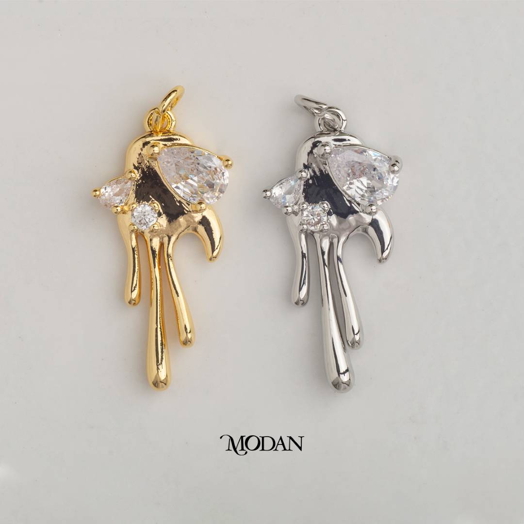 Statement Molten Dripping DIY Charm Liontin Meleleh Hypoallergenic Gold Filled