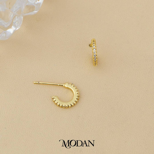 (10mm) Mini Micro Pave C Hoop Earrings Anting Bentuk C Kecil Hypoallergenic Gold Plated