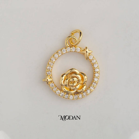 Rose Flower Star Round DIY Charm Liontin Bunga Mawar Hypoallergenic Gold Plated