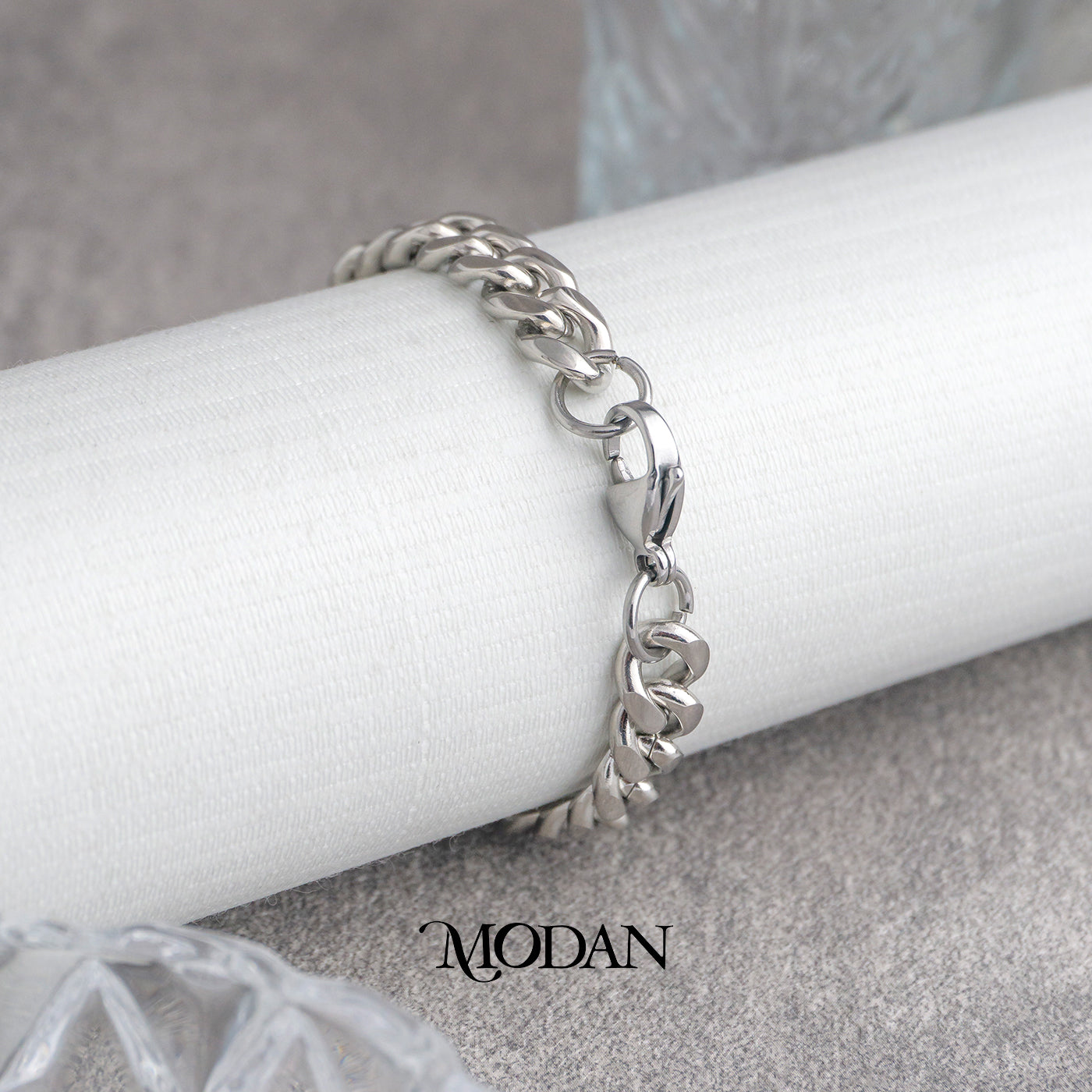 (22cm)(7.8mm) Titanium Miami Cuban Chain Men’s Bracelet Gelang Rantai Pria Hypoallergenic Stainless Steel