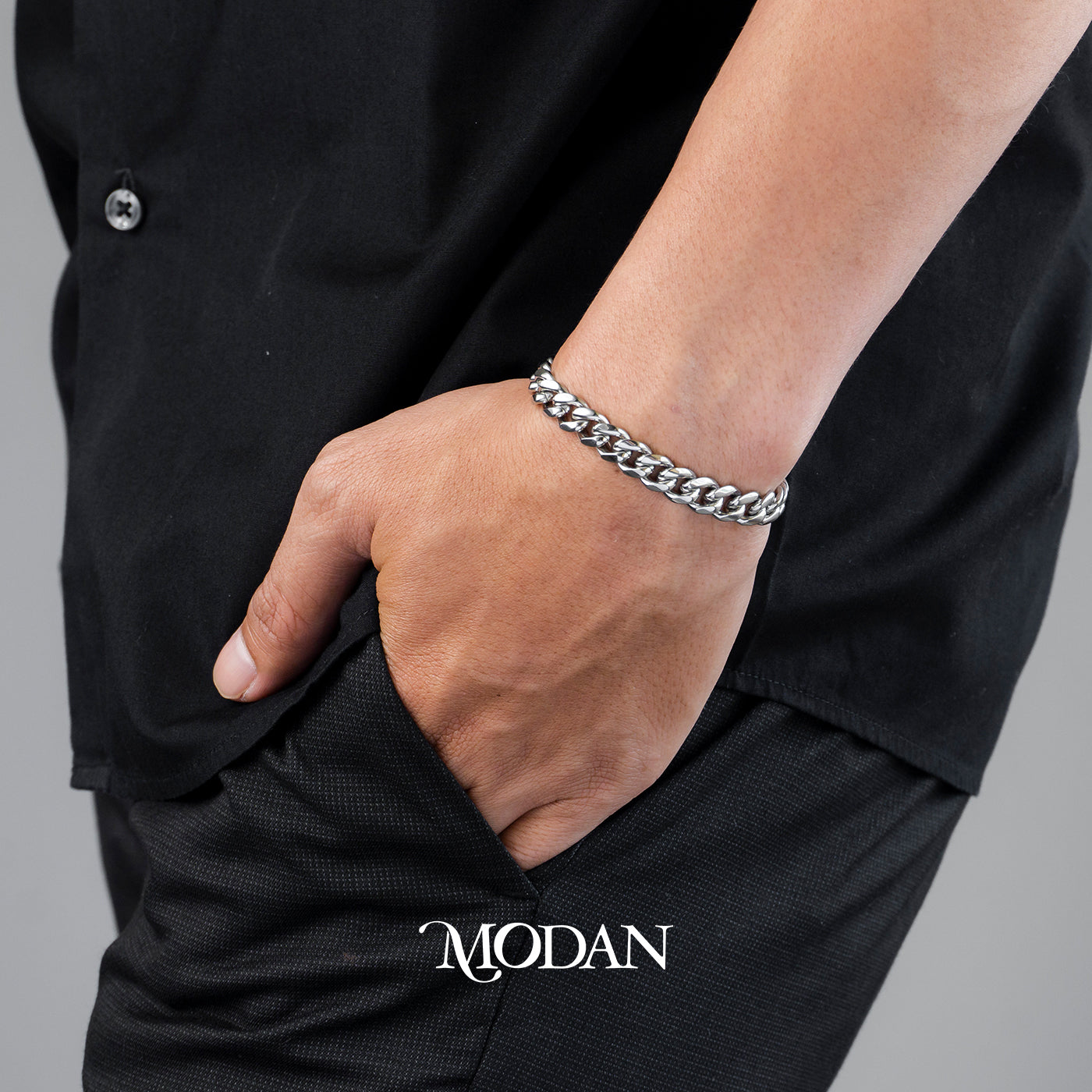 (22cm)(7.8mm) Titanium Miami Cuban Chain Men’s Bracelet Gelang Rantai Pria Hypoallergenic Stainless Steel