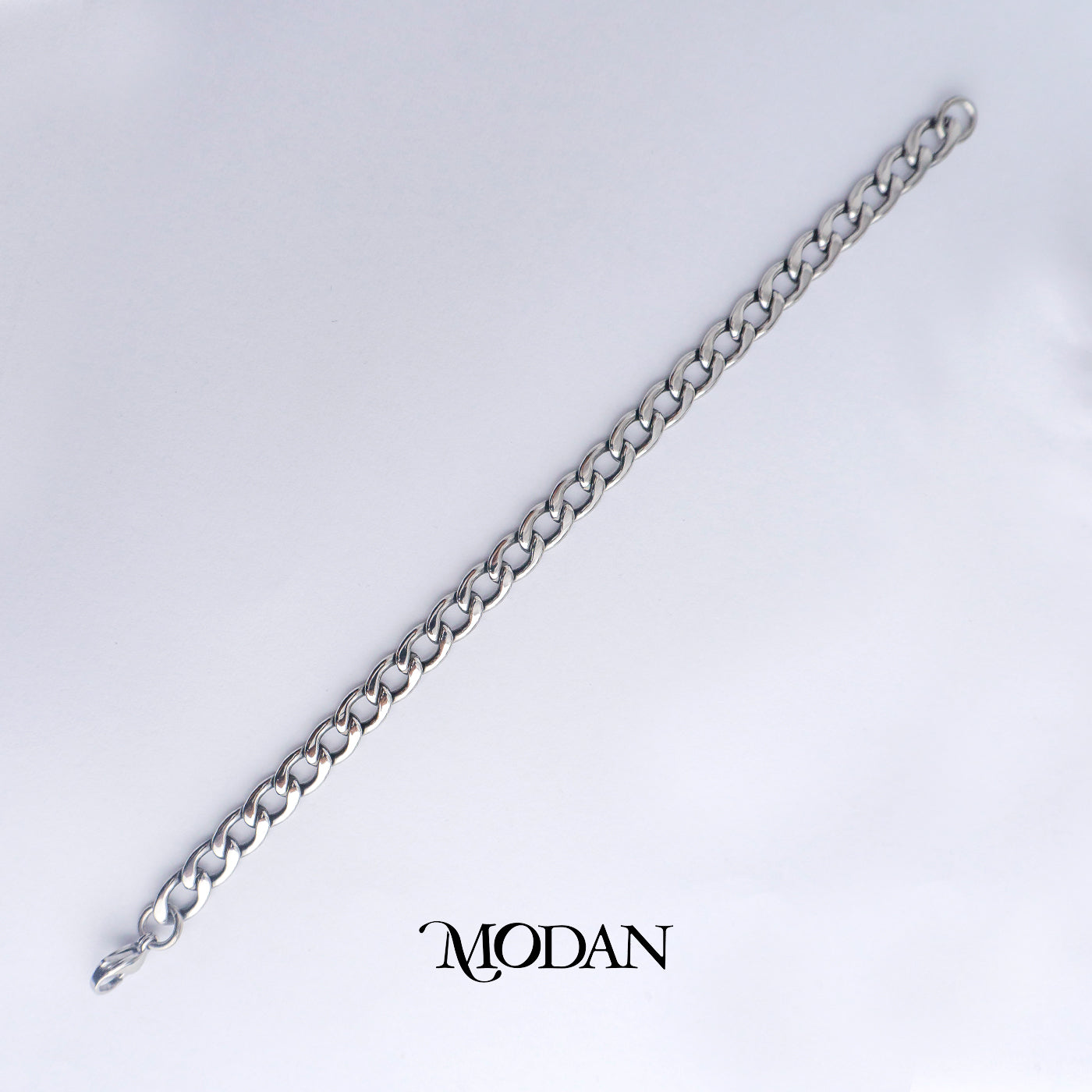 (21cm) Titanium Flat Curb Chain Men’s Bracelet Gelang Rantai Pria Hypoallergenic Stainless Steel
