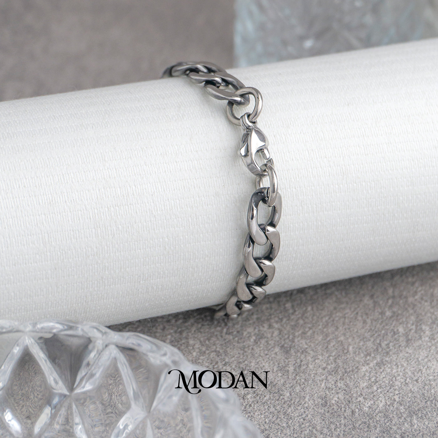 (21cm) Titanium Flat Curb Chain Men’s Bracelet Gelang Rantai Pria Hypoallergenic Stainless Steel