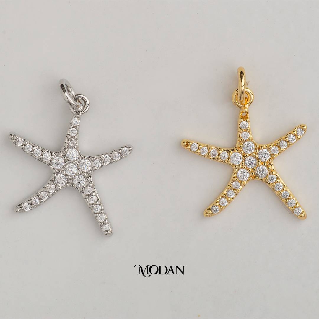 Micro Paved Star Fish Ocean DIY Charm Liontin  Bintang Laut Hypoallergenic Gold Plated
