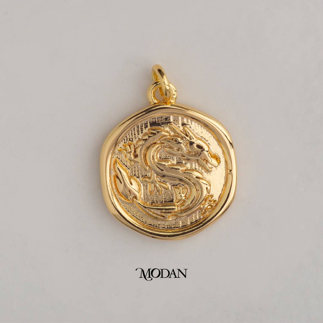 Chinese Ancient Dragon Coin Animal DIY Charm Liontin Naga Hypoallergenic Gold Plated