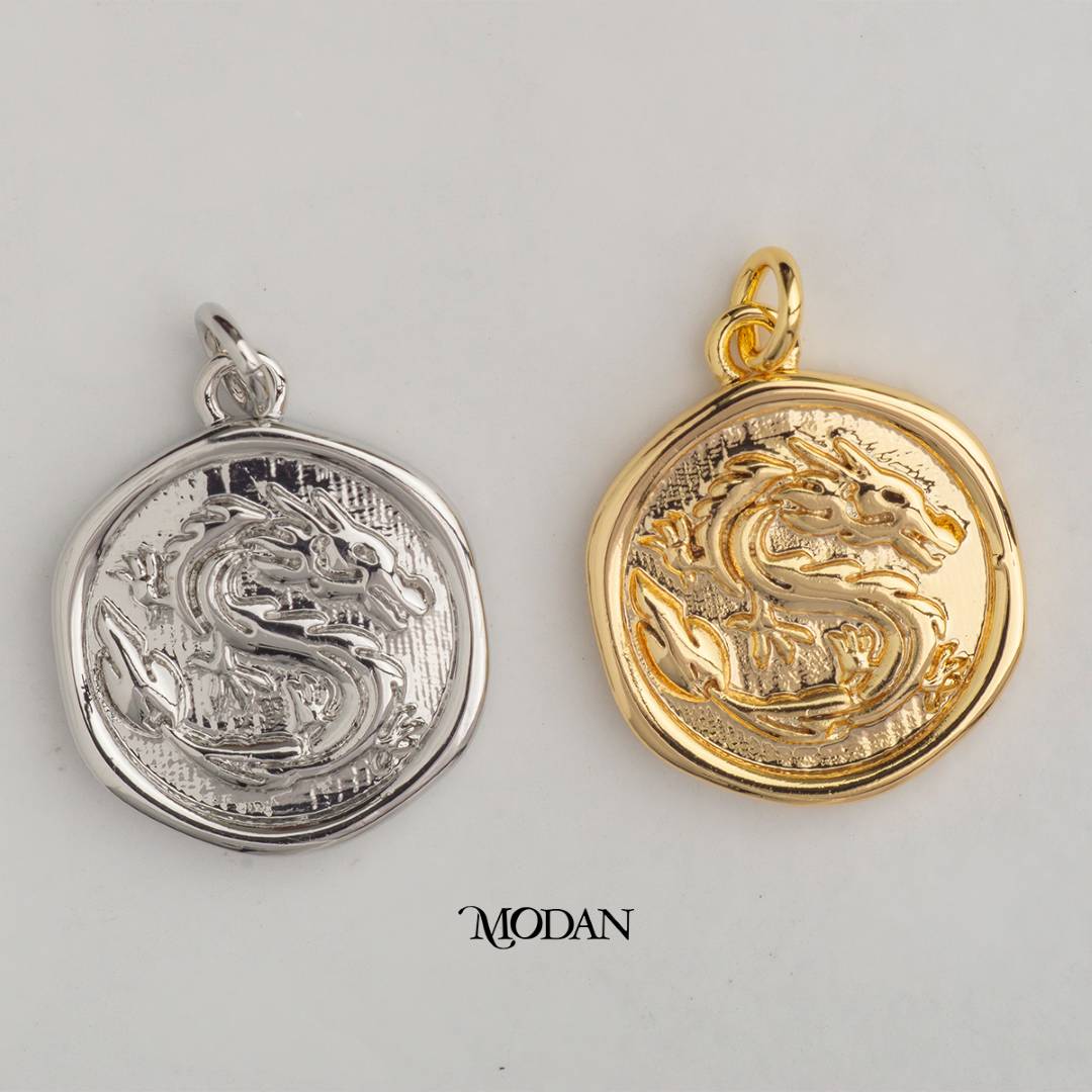 Chinese Ancient Dragon Coin Animal DIY Charm Liontin Naga Hypoallergenic Gold Plated