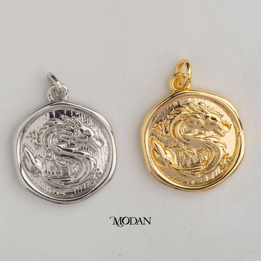 Chinese Ancient Dragon Coin Animal DIY Charm Liontin Naga Hypoallergenic Gold Plated