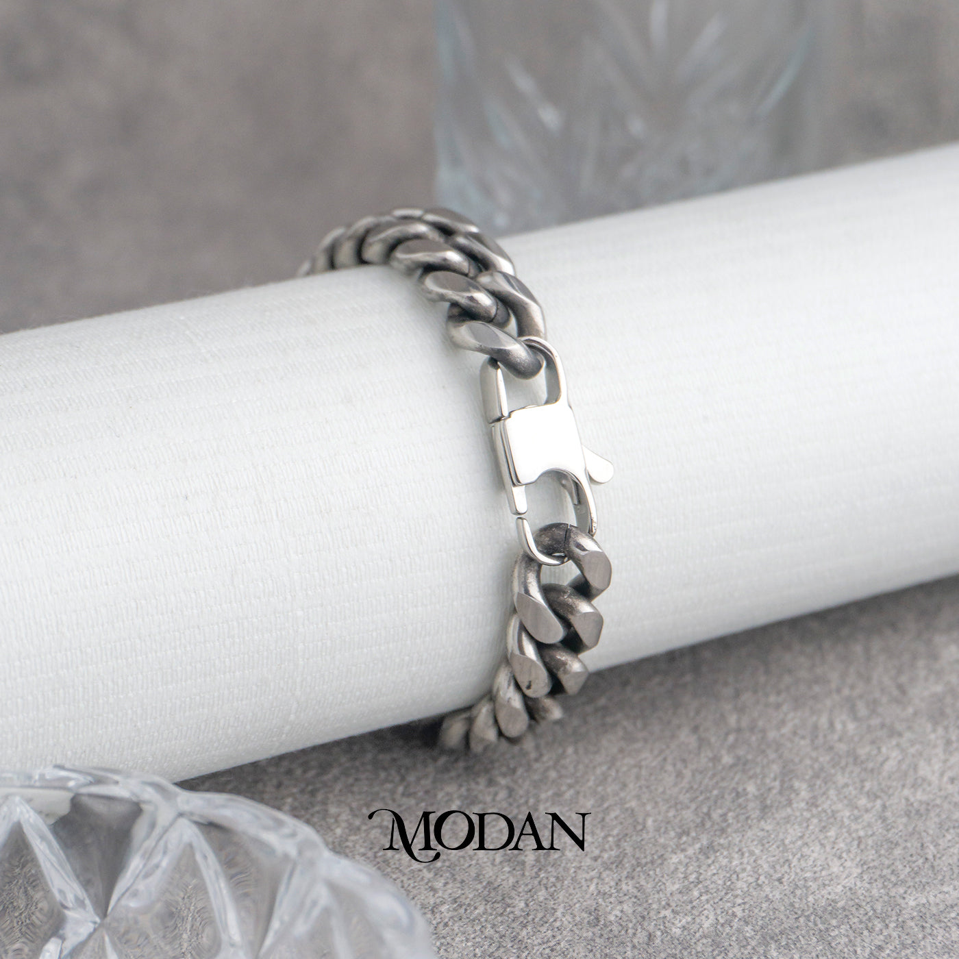 (21cm) Titanium Thick Wide Miami Cuban Chain Men’s Bracelet Gelang Rantai Pria Hypoallergenic Stainless Steel