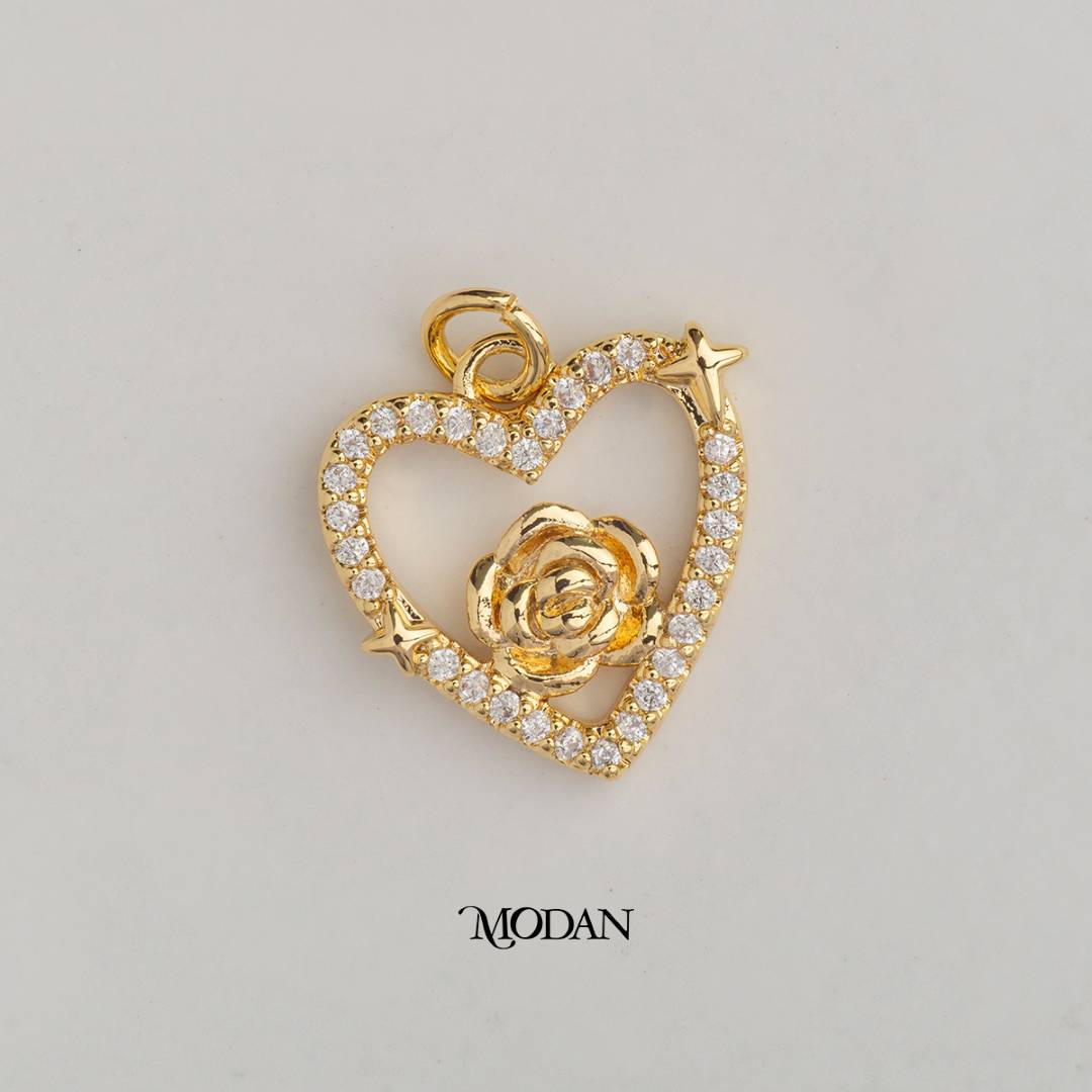 Rose Flower Star Heart DIY Charm Liontin Bunga Mawar Hypoallergenic Gold Plated