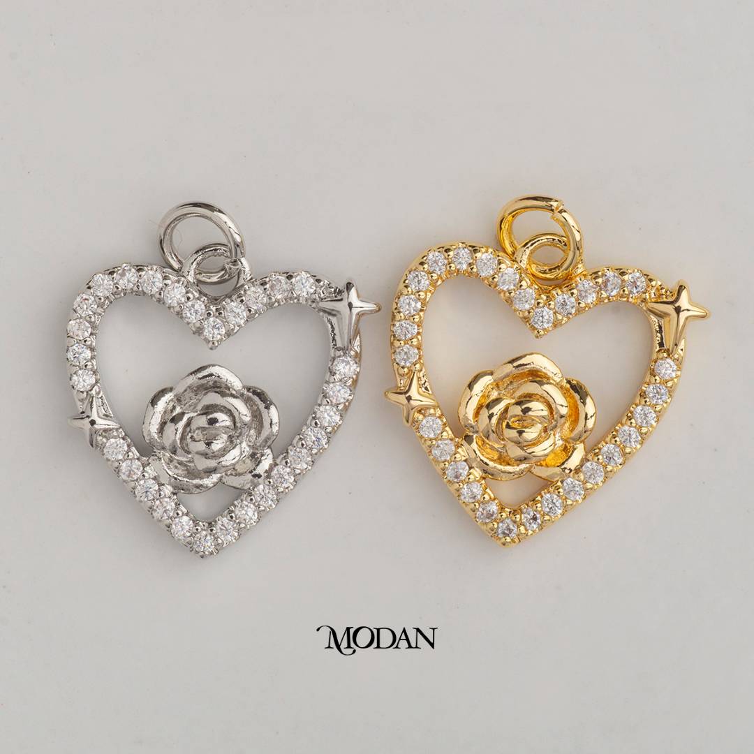 Rose Flower Star Heart DIY Charm Liontin Bunga Mawar Hypoallergenic Gold Plated