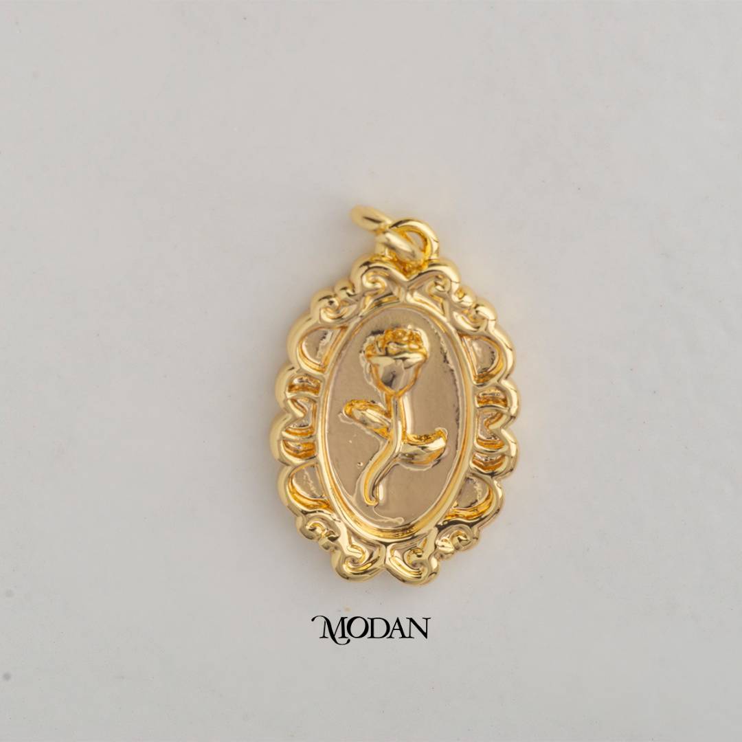 Rose Flower Oval DIY Charm Liontin Bunga Mawar Hypoallergenic Gold Plated