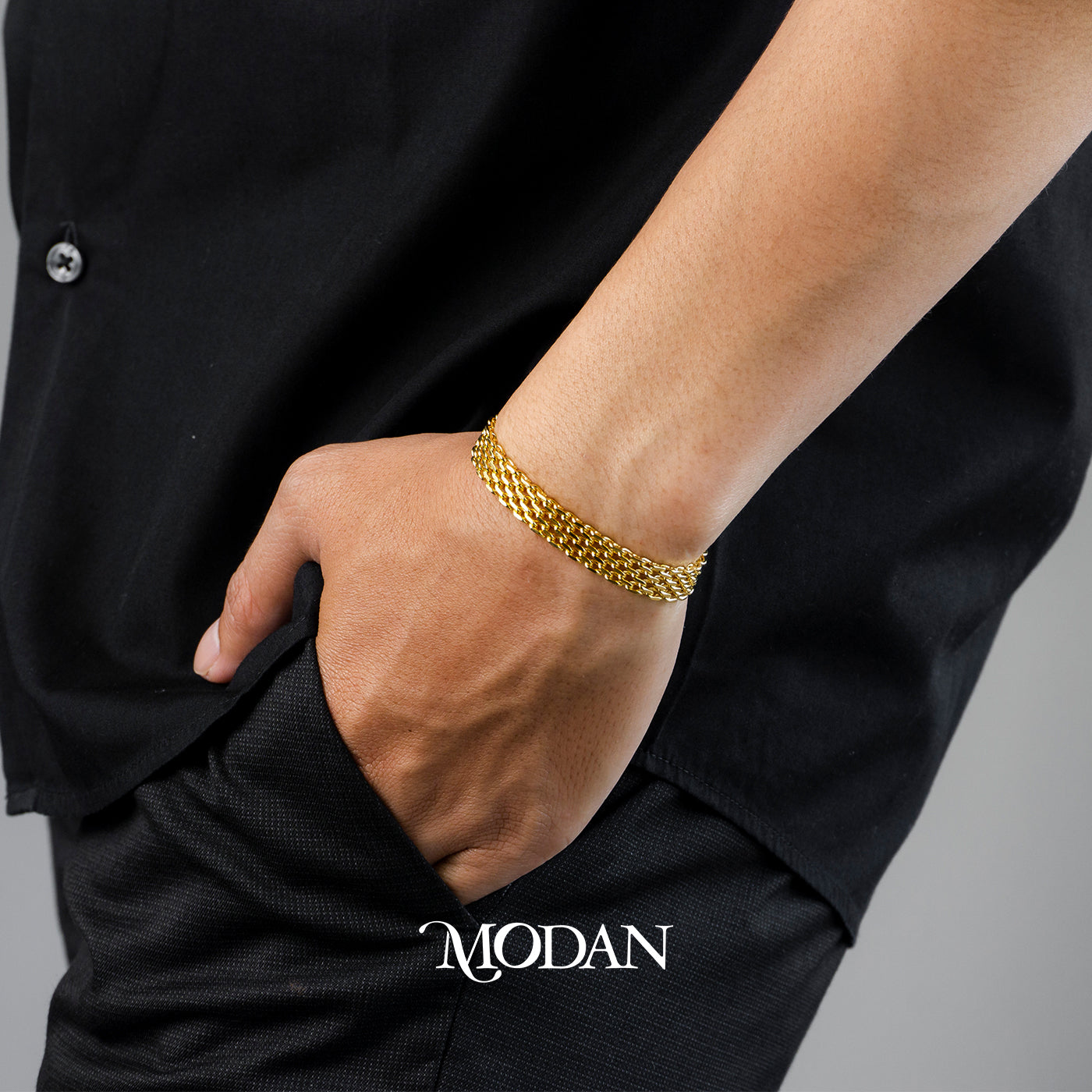 Titanium Men’s Golden Mesh Chain Gelang Rantai Pria Hypoallergenic Stainless Steel