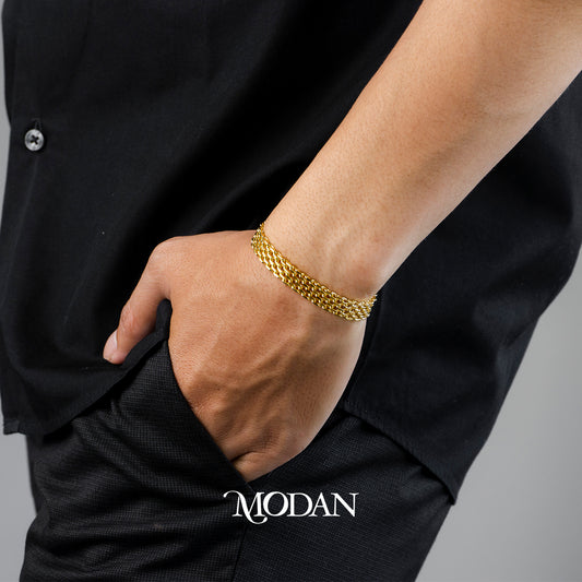Titanium Men’s Golden Mesh Chain Gelang Rantai Pria Hypoallergenic Stainless Steel