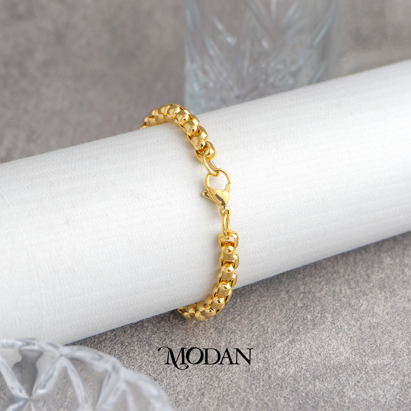 (18cm) Titanium Golden Box Chain Men’s Bracelet Gelang Rantai Pria Hypoallergenic Stainless Steel