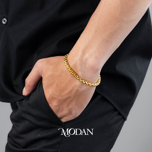 (18cm) Titanium Golden Box Chain Men’s Bracelet Gelang Rantai Pria Hypoallergenic Stainless Steel