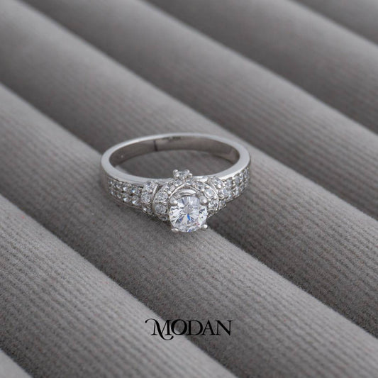 Classic Micro Paved Double Row Round Bridal Ring Cincin Bulat 2 Layer Hypoallergenic Gold Plated