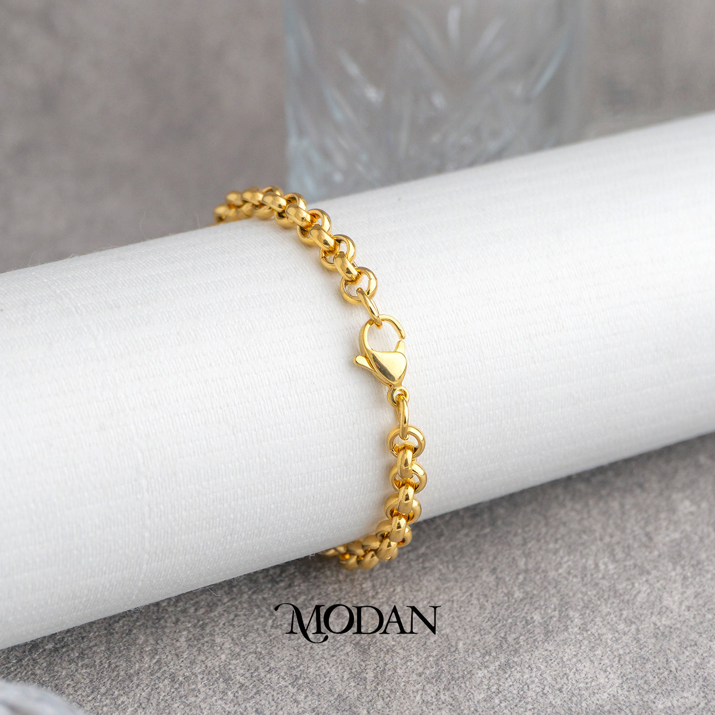 (20cm) Titanium Golden Rolo Chain Men’s Bracelet Gelang Rantai Pria Hypoallergenic Stainless Steel